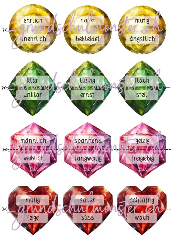 Adjektive- Gegenteile - Edelsteine