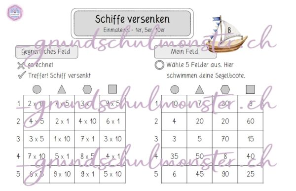 Kleines Einmaleins - Schiffe versenken