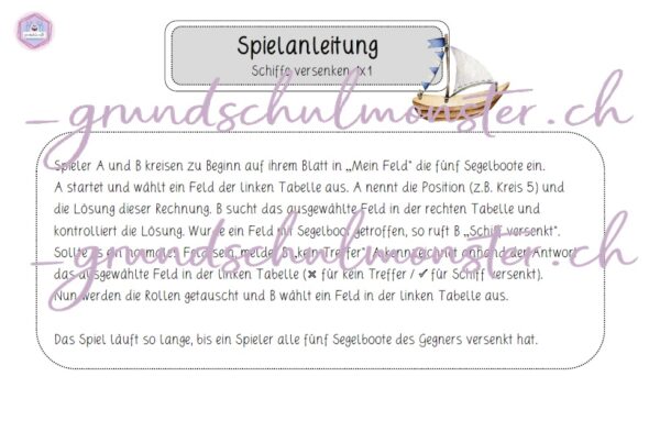 Kleines Einmaleins - Schiffe versenken