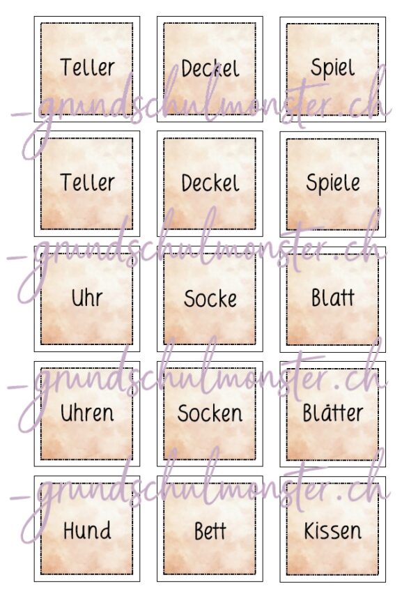 Nomen Merkspiel - Einzahl & Mehrzahl