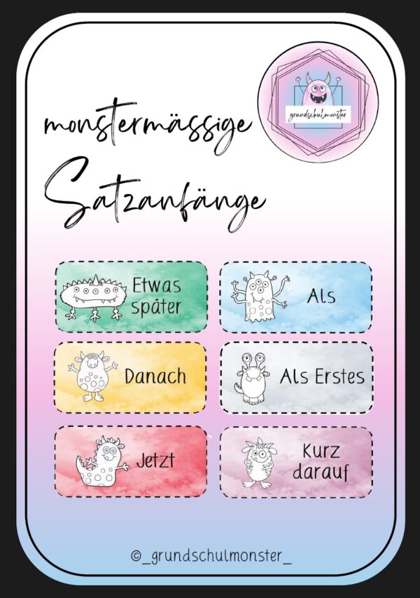 Satzanfänge - monstermässige Kärtchen