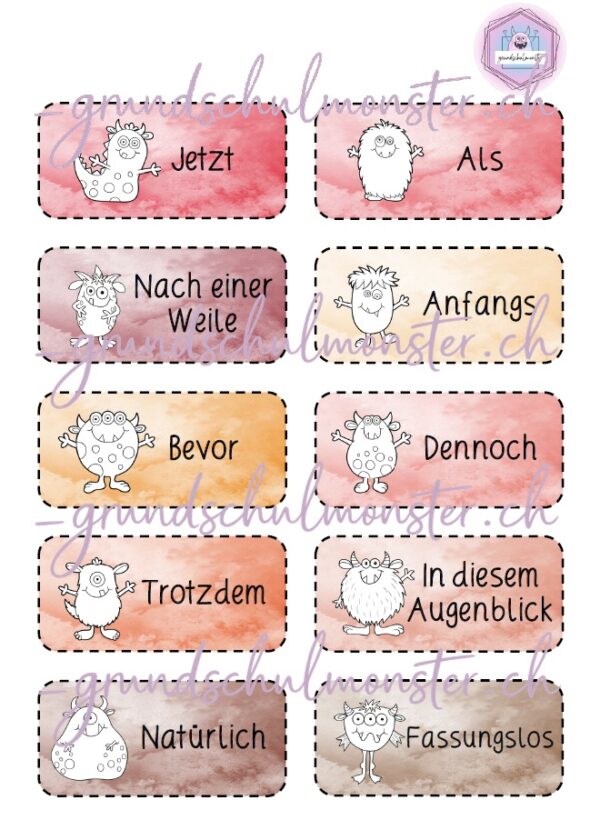 Satzanfänge - monstermässige Kärtchen