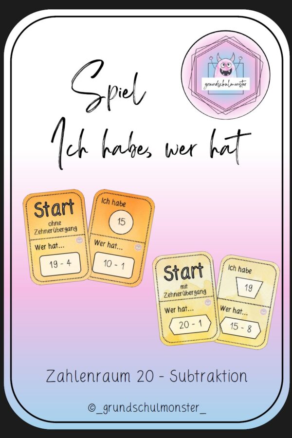 Subtraktion Zahlenraum 20 - Ich habe, wer hat
