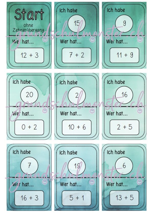 Addition Zahlenraum 20 - Ich habe, wer hat