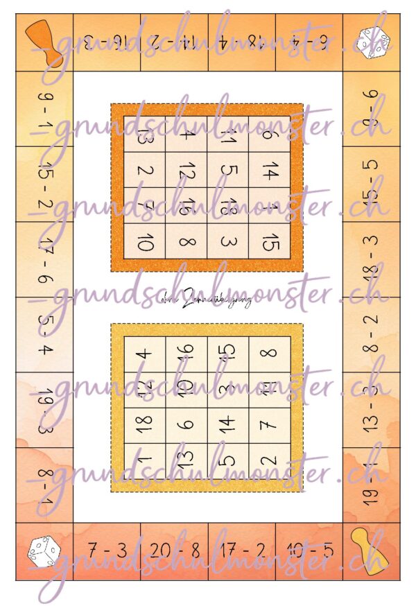 Subtraktion Zahlenraum 20 - Bingo