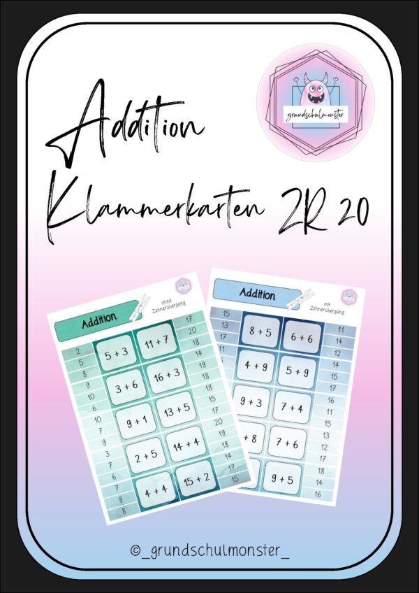 Addition Zahlenraum 20 - Klammerkarten