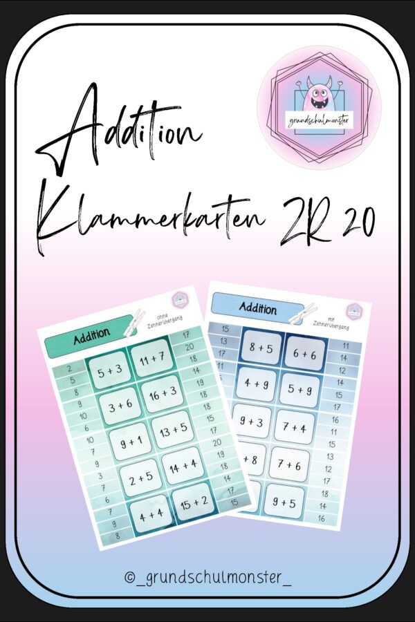 Addition Zahlenraum 20 - Klammerkarten