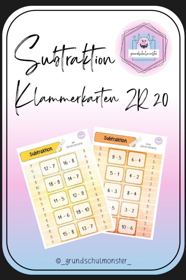Subtraktion Zahlenraum 20 - Klammerkarten