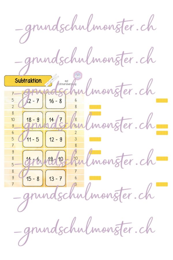 Subtraktion Zahlenraum 20 - Klammerkarten