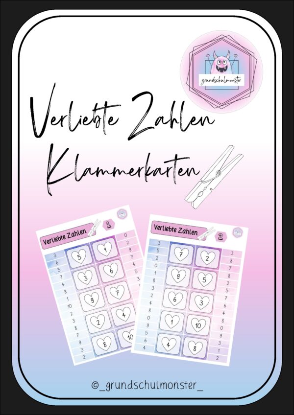 Verliebte Zahlen - Klammerkarten