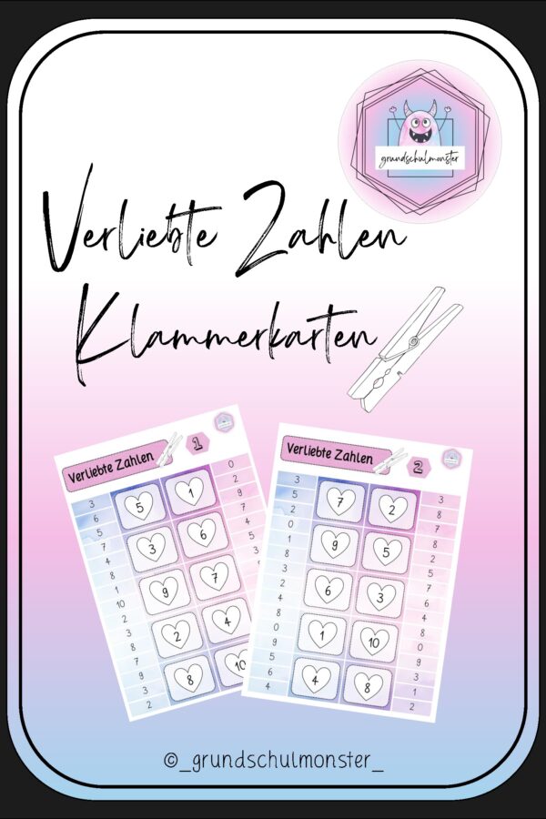 Verliebte Zahlen - Klammerkarten