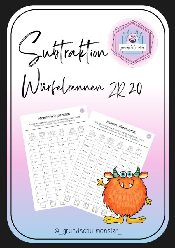 Subtraktion Zahlenraum 20 - Würfelrennen