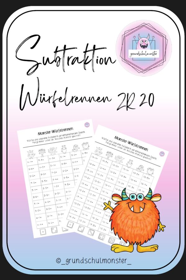 Subtraktion Zahlenraum 20 - Würfelrennen