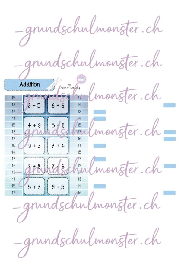 Addition Zahlenraum 20 - Klammerkarten