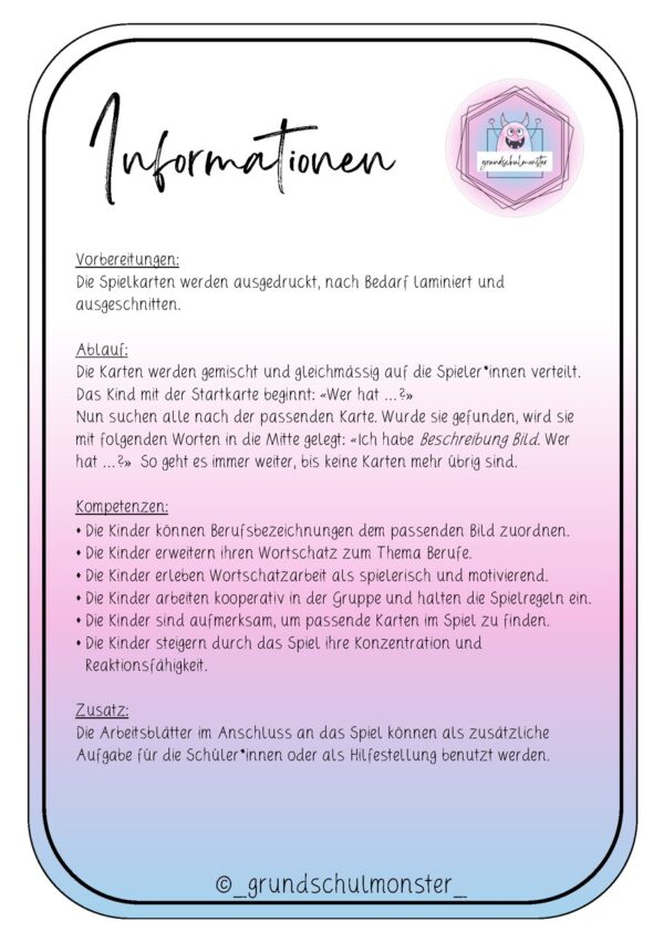 Berufe - Spiel "Ich habe, wer hat"