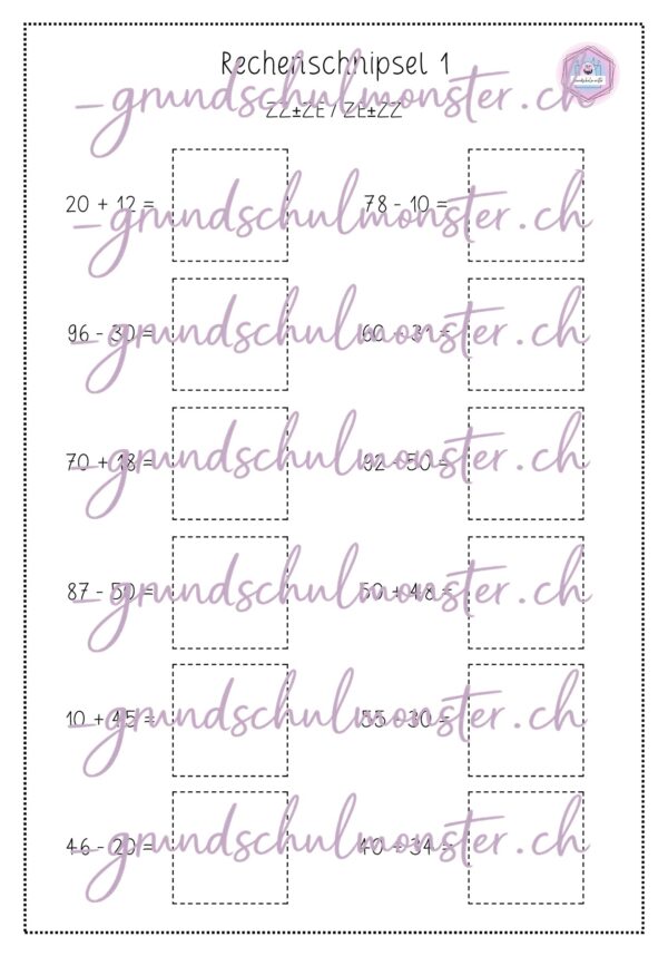 Rechenschnipsel_ZR100_1_Seite_03 Rechenschnipsel 1 - ZZ±ZE / ZE±ZZ