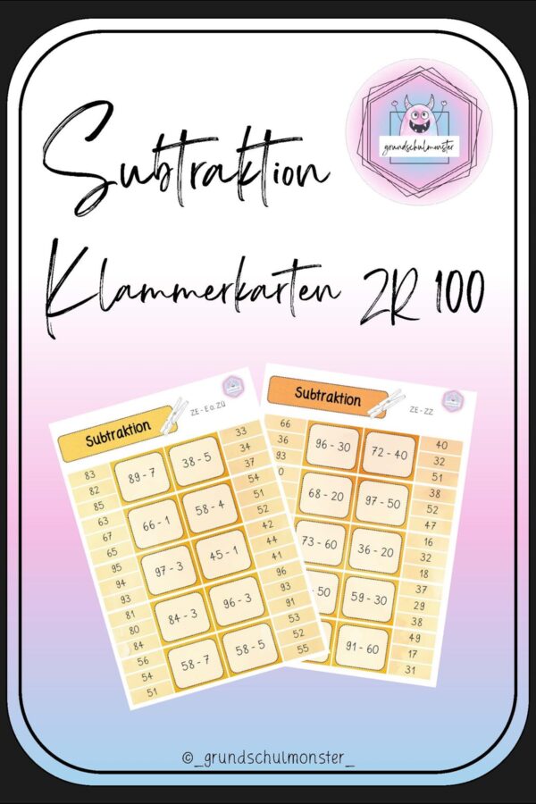 Subtraktion Zahlenraum 100 - Klammerkarten