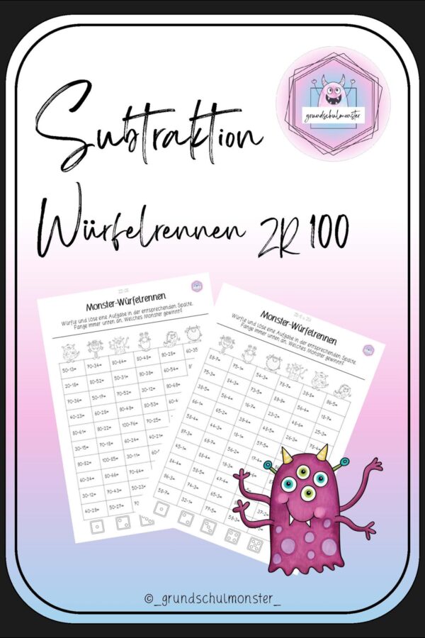 Subtraktion Zahlenraum 100 - Würfelrennen