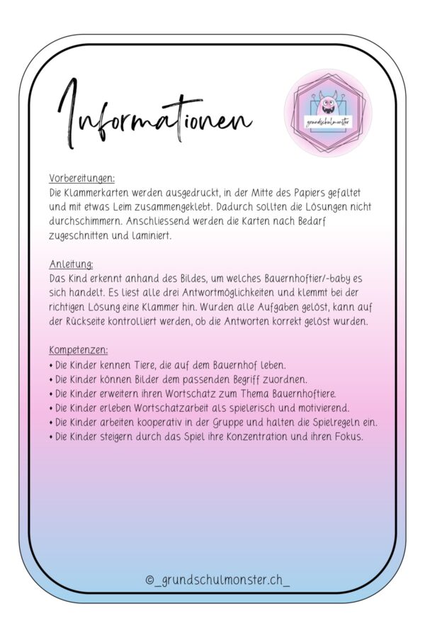 Bauernhoftiere - Klammerkarten
