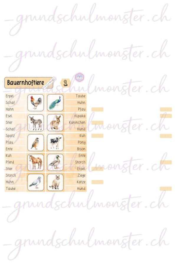 Bauernhoftiere - Klammerkarten