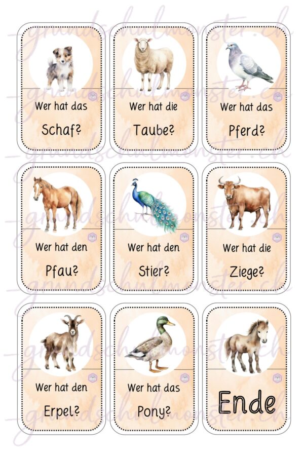 Bauernhoftiere - Spiel "Ich habe, wer hat"