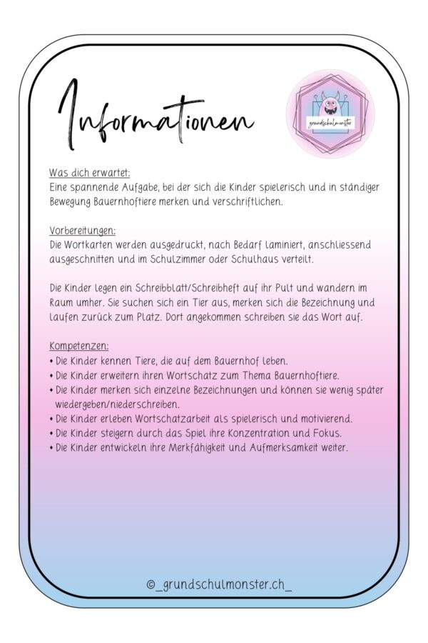 Bauernhoftiere - Wanderdiktat