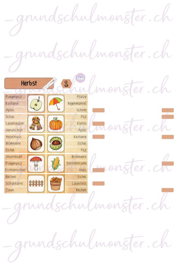 Herbstliche Klammerkarten 1. & 2. Klasse