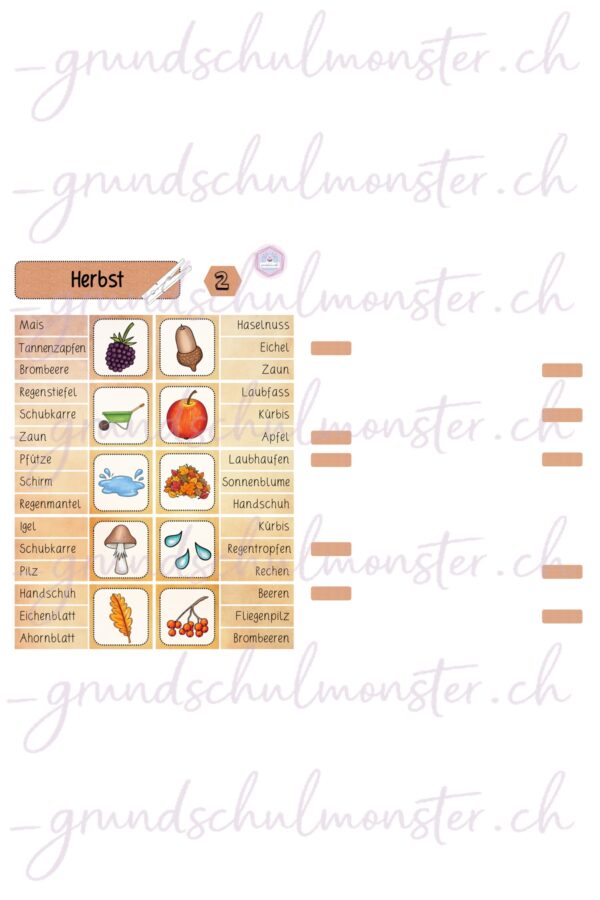 Herbstliche Klammerkarten 1. & 2. Klasse