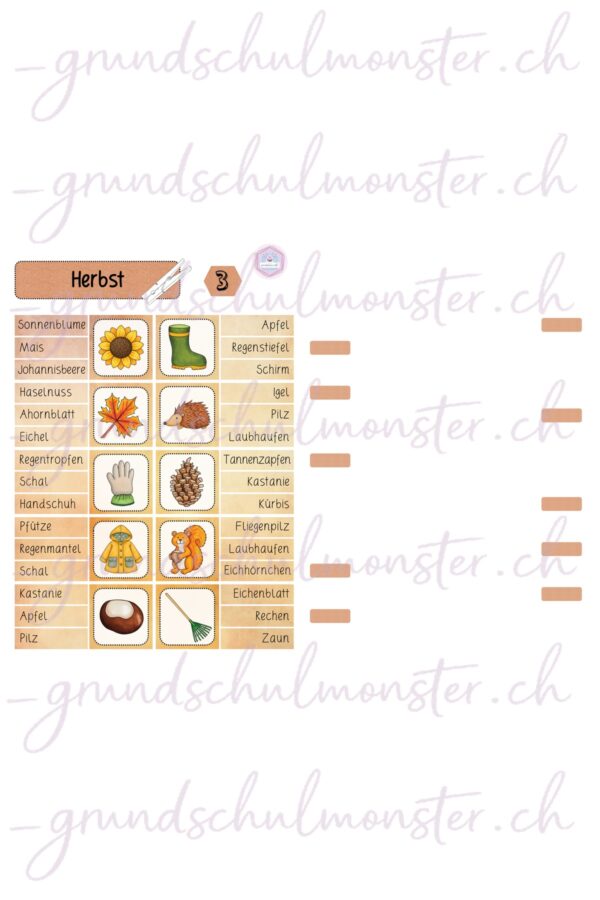 Herbstliche Klammerkarten 1. & 2. Klasse