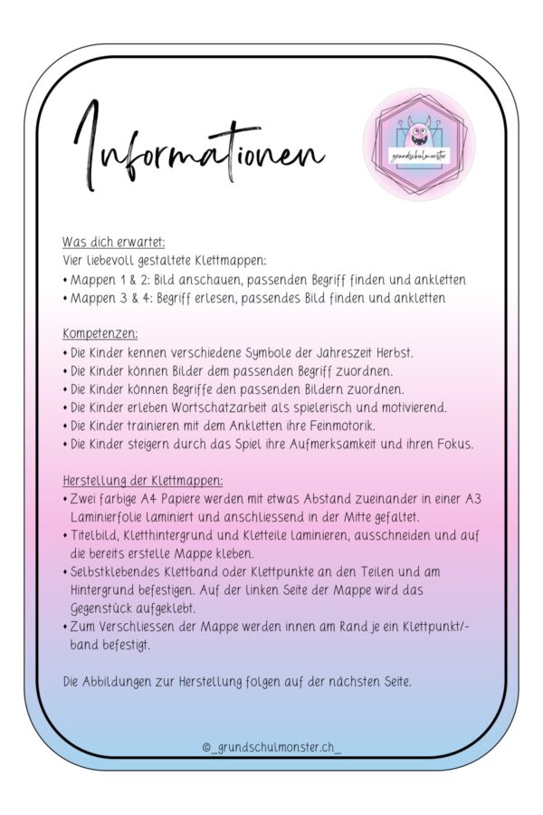 Herbstliche Klettmappen 1. & 2. Klasse