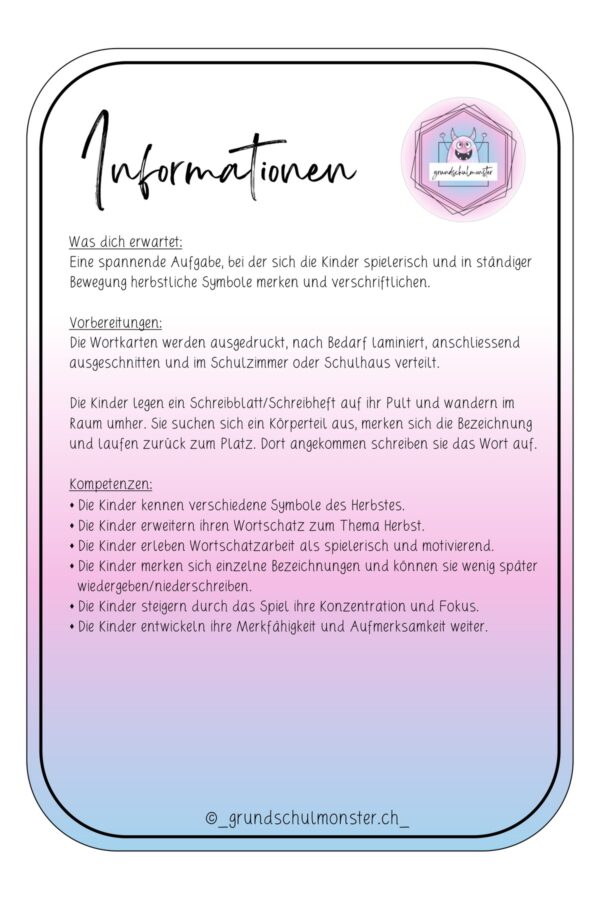 Herbstliches Wanderdiktat - 1. & 2. Klasse