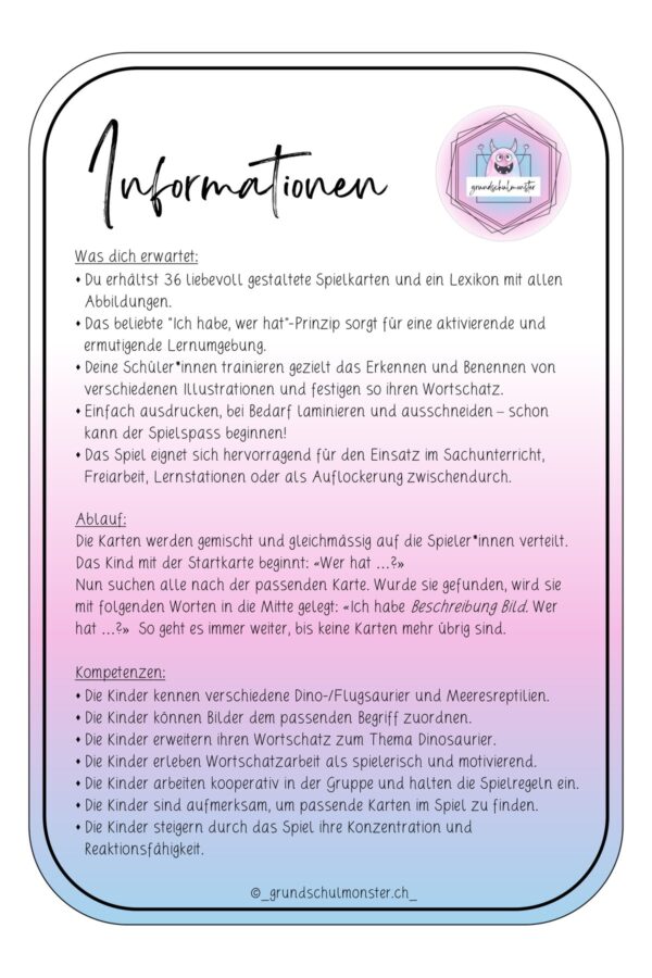 Dinosaurier & Flugsaurier - Spiel "Ich habe, wer hat"