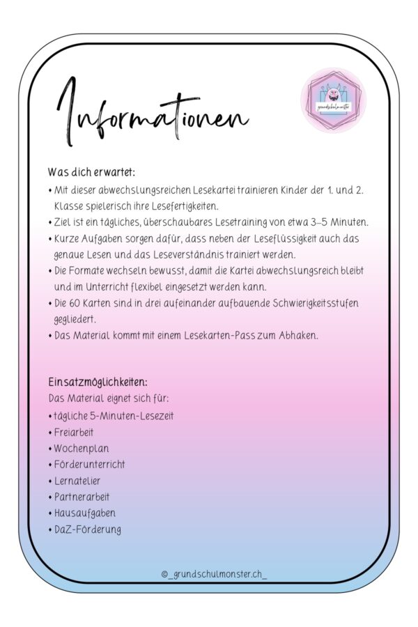 Monstermässiges Lesetraining - Schriftspracherwerb